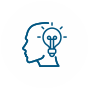 A blue line drawing of a head with a light bulb in the middle

Description automatically generated